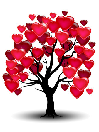 Valentine's day poster design, with tree of hearts. vector illustrationの写真素材