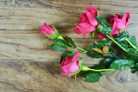 Valentine wooden background with heartsの写真素材