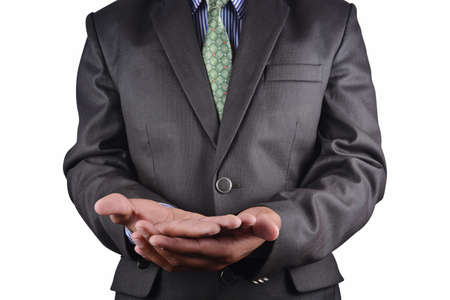 Business man in black suit isolated on white backgroundの写真素材