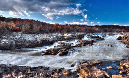 Waterfalls and rapids of Great Falls Maryland in Autumnの写真素材