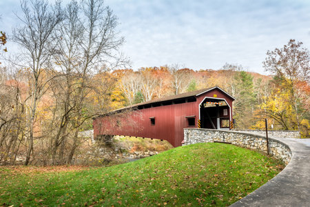 Colemanville covered bridge in Pennsylvania during Autumn