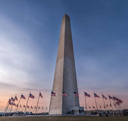 Washington Monument at sunsetの写真素材