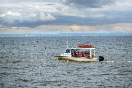 Maryland waterman fishing for crabs on the Chesapeake bay.
