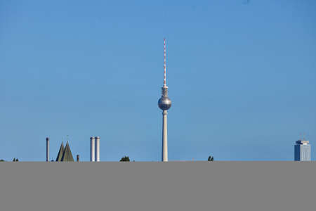 Berlin Skyline with Fernsehturm and blue Skyの写真素材
