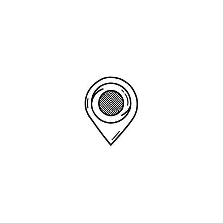 Hand Drawn location pin doodle illustration icon. Outline hand drawn leaves with location pin icon illustrations isolated on white background.のイラスト素材