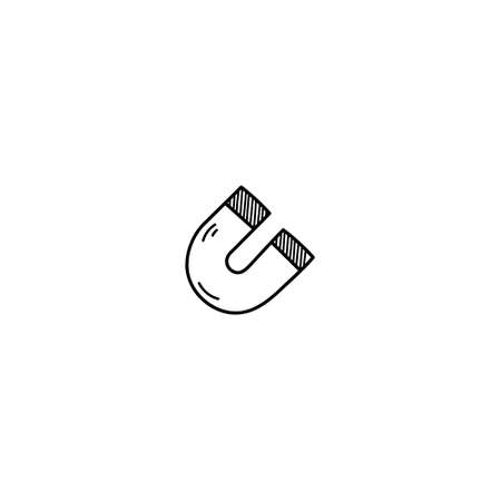 Hand Drawn magnet doodle illustration icon. Outline hand drawn magnet vector icon illustrations isolated on white background.のイラスト素材