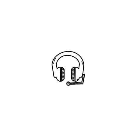Hand Drawn earphone, headphones doodle illustration icon. Outline hand drawn earphone, headphones vector icon illustrations isolated on white background.のイラスト素材