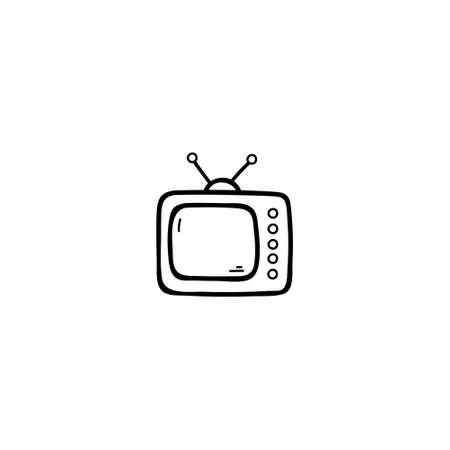 Hand Drawn television doodle illustration icon. Outline hand drawn tv vector icon illustrations isolated on white background.のイラスト素材