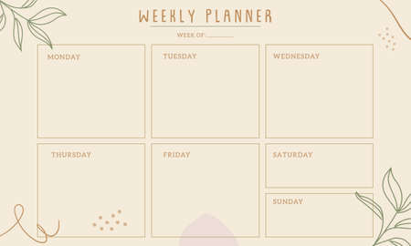 Weekly planner with abstract pattern design, vector. Modern design with stationery organizer for daily plans, floral vector weekly planner template, schedulesのイラスト素材