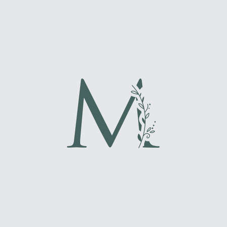 Graphic Floral Initial Alphabet M flowers bouquet composition. Unique collection for wedding invites decoration, logo and many other concept ideas.のイラスト素材