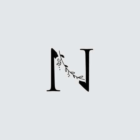Graphic Floral Initial Alphabet N flowers bouquet composition. Unique collection for wedding invites decoration, logo and many other concept ideas.のイラスト素材