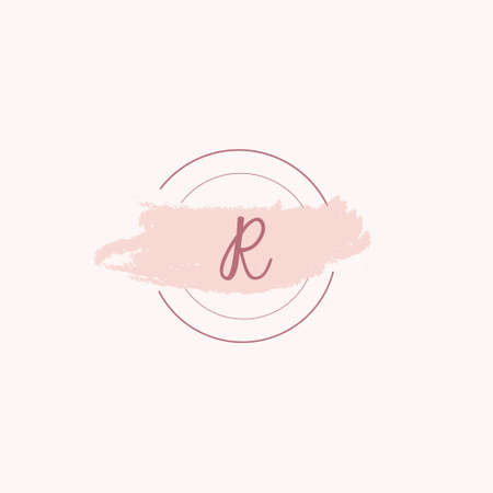 Initial letter alphabet R watercolor logo icon, Feminine signature luxury logo design template Vectorのイラスト素材