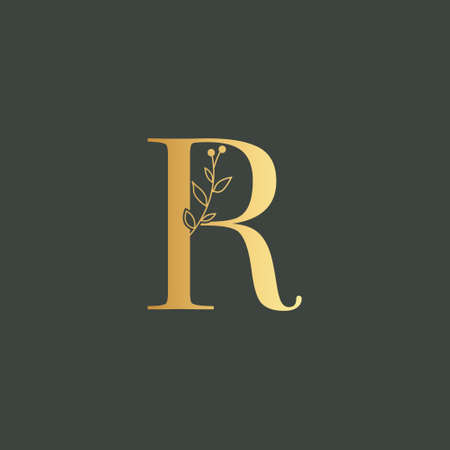 Graphic Floral Initial Alphabet R flowers bouquet composition. Unique collection for wedding invites decoration, and many other concept ideas.のイラスト素材