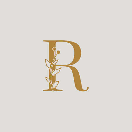 Graphic Floral Initial Alphabet R flowers bouquet composition. Unique collection for wedding invites decoration, and many other concept ideas.のイラスト素材