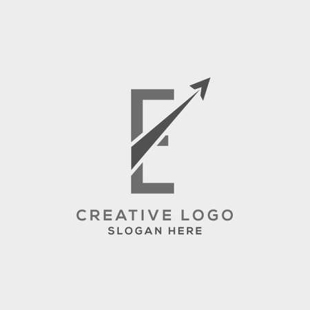 E letter initial incorporated with Arrow logo design vector illustration.のイラスト素材