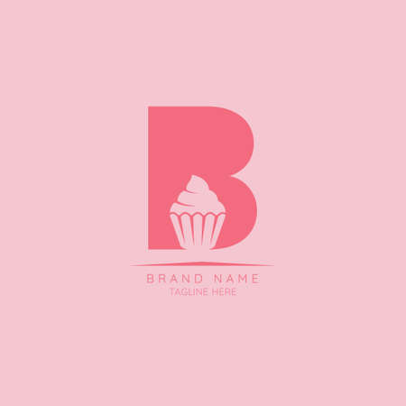 Logo template letter B with cupcake incorporated. Negative Space abstract Style Modern Vector Editableのイラスト素材