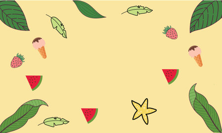 Hello summer banner with leaves and flowers. Modern background template template