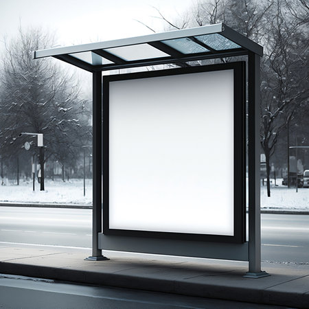 Mockup of an empty advertising light box is displayed on the bus stop, without any textの素材