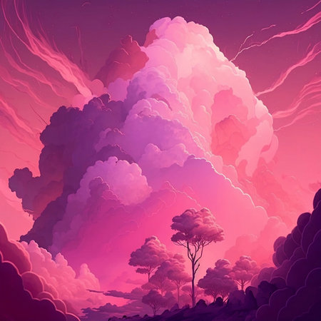 Illustration of a Pink Sky with Dreamy Pink Cloudsの素材