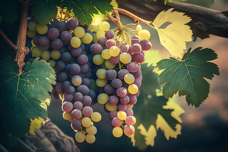 Close-up of Grape Cluster on Vine Branchの素材