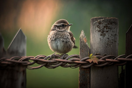 Adorable Birds Perched on a Fenceの素材