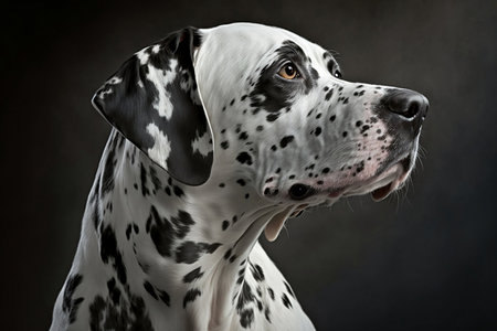 A vertical close-up illustration of a Dalmatian in a white settingの素材