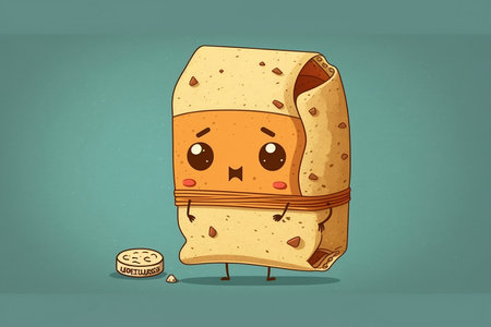 Cute Cartoon Burrito with Blank Space for Text, Generative Aiの素材