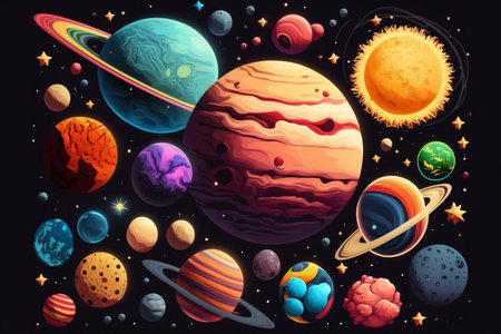 Vibrant and Colorful Illustration of a Planet, Generative Aiの素材