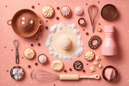 Flat Collection of Home Tools and Ingredients, Generative Aiの素材