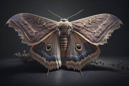 Elegant Moth with Spread Wings on a Grey Backgroundの素材