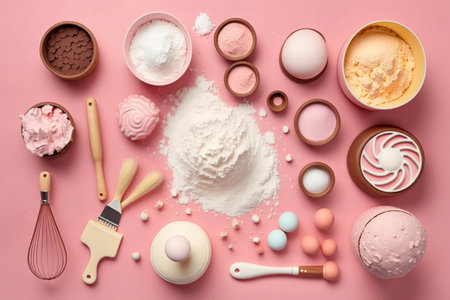 Flat Collection of Home Tools and Ingredients, Generative Aiの素材