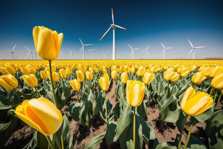Vibrant Tulip Fields - Colorful Botanical Illustration, Generative Aiの素材