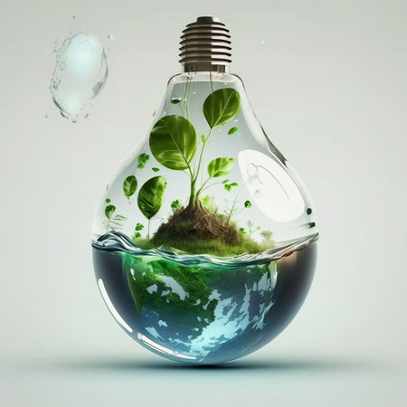 Energy-saving light bulb with environmental protection concept for World Water Day and Ecologyの素材