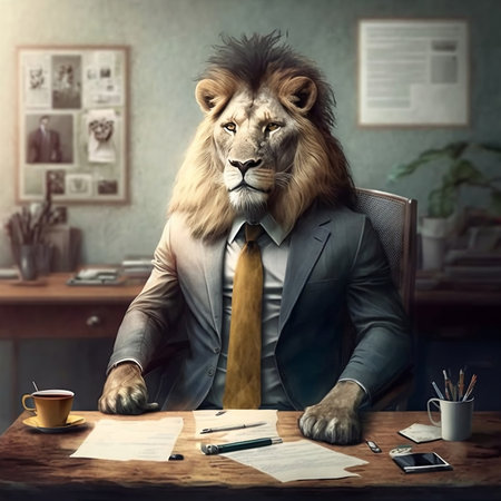 Lion Businessman Portrait Working Office Workplace Lifestyle Conceptの素材