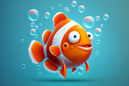 3D Illustration of a Cute Pastel-Colored Fish Avatarの素材