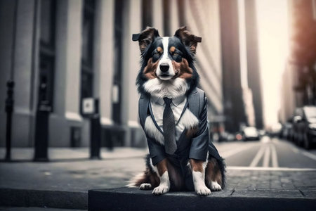 Illustration of a dog wearing a business suit for a stock market creative conceptの素材