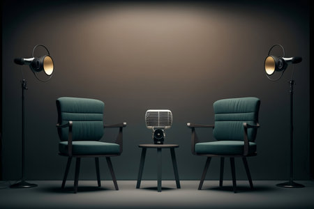 Podcast Studio interior with Two Seats and a Central Microphoneの素材
