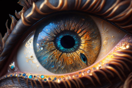 Close-up of abstract human eye in rainbow color, realistic beautiful sharp zoomの素材