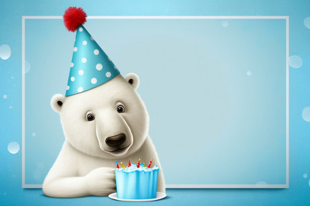 Cute Cartoon Polar Bear celebrating birthdayの素材