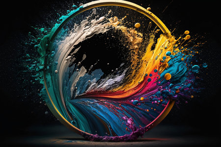 Illustration of a circle frame with Colorful Paint Splashesの素材