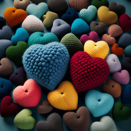 Hearts made of colorful knitted woolの素材