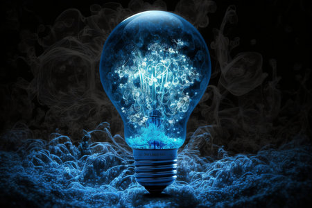 A blue light bulb icon symbolizing digital technologyの素材