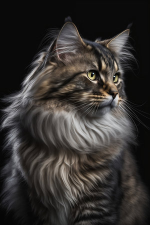 A Norwegian forest cat isolated on a gray backgroundの素材