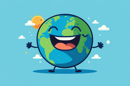 Cute cartoon earth character vector illustration. Earth day concept. Earth day.の素材