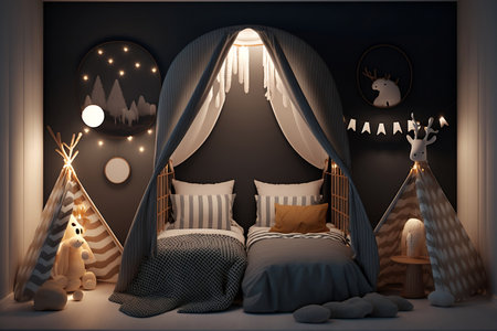 Children's room in scandinavian style. 3D rendering.の素材