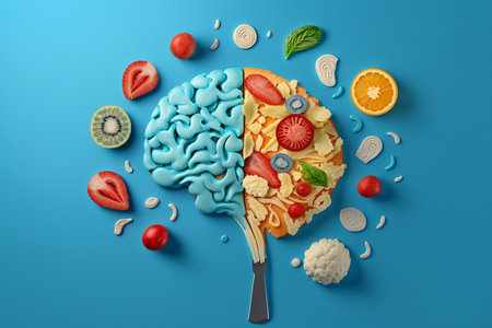 Brain-shaped food on blue backgroundの素材