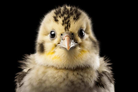 Close-up of a Baby Chicken's Face on White Backgroundの素材