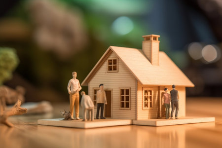 Wooden House Maquette Model with Family Couple Generative AIの素材