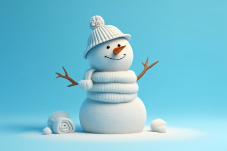 Winter Christmas Snowman on Blue Background Generative AIの素材