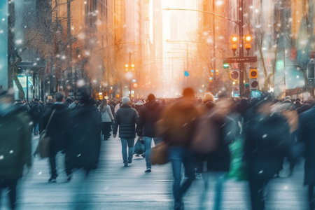 Crowd of People Walking in the Street with Soft Blurred Background Generative AIの素材